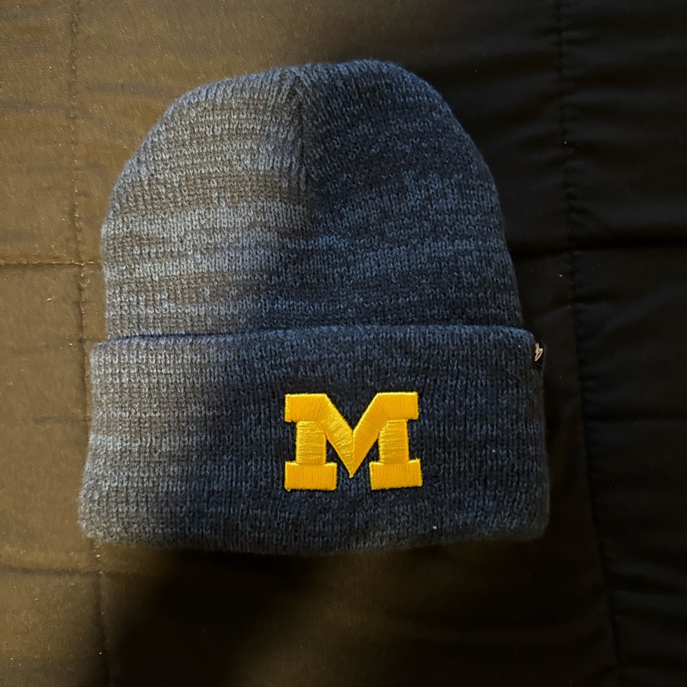 Blue Knit Beanie with Yellow M Logo MICHIGAN